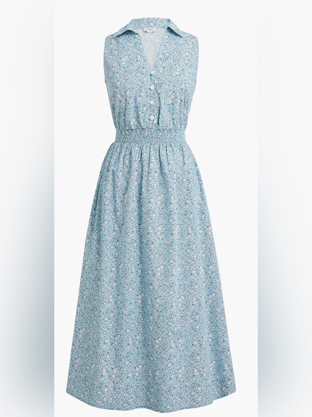 J. Crew Light Blue Floral Collared Midi Dress - Picture 1 of 6